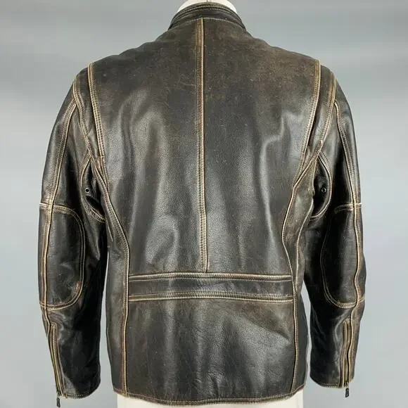 ANDREW MARC Size M Brown Distressed Leather Zip Up Jacket